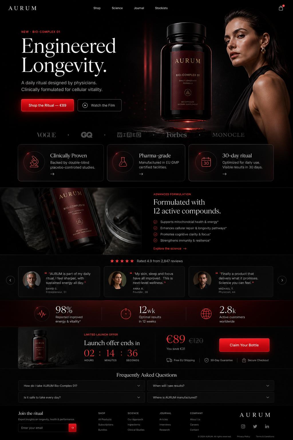 AURUM luxury supplement landing page